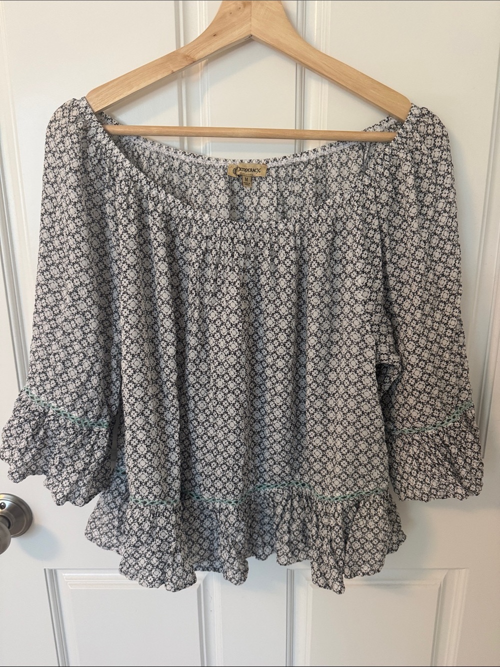 Democracy Black & White Floral Peasant Top
